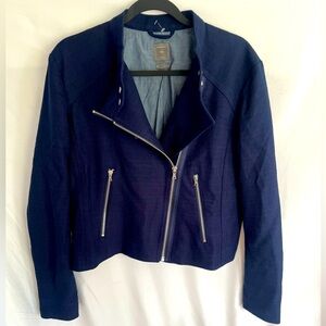 Gap Navy Blue Moto Woven Wool Zipper Jacket Women’s Size XL